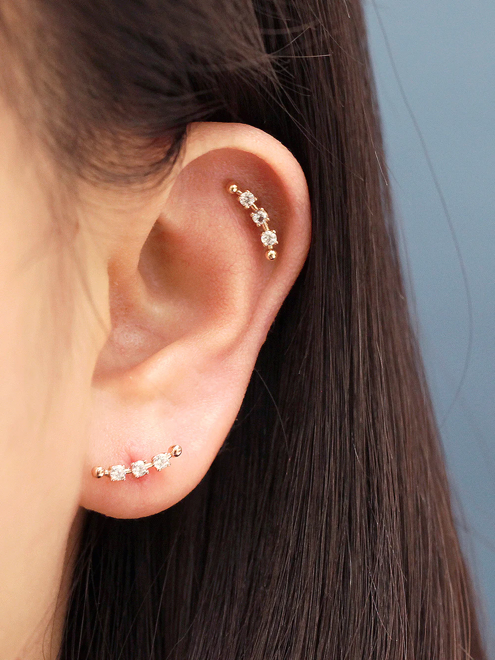 14K Gold Cubic Curve Ball Cartilage Earring 20G18G16G - Image 13