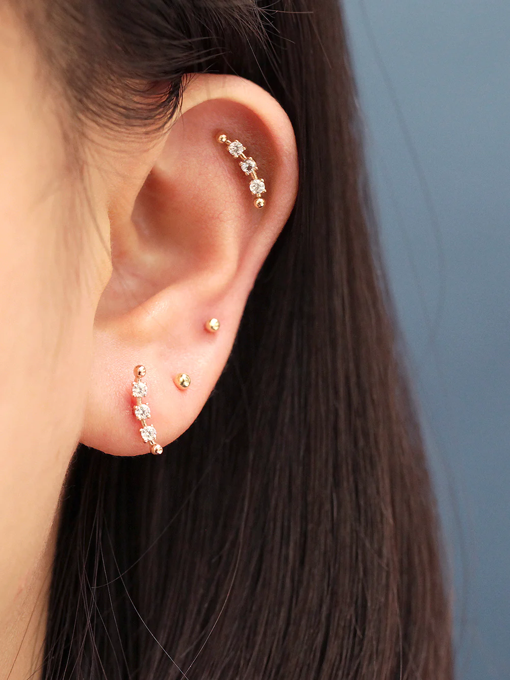 14K Gold Cubic Curve Ball Cartilage Earring 20G18G16G - Image 14