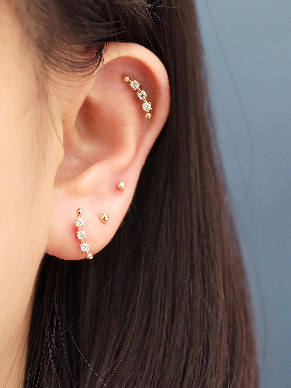 14K Gold Cubic Curve Ball Cartilage Earring 20G18G16G - Image 17