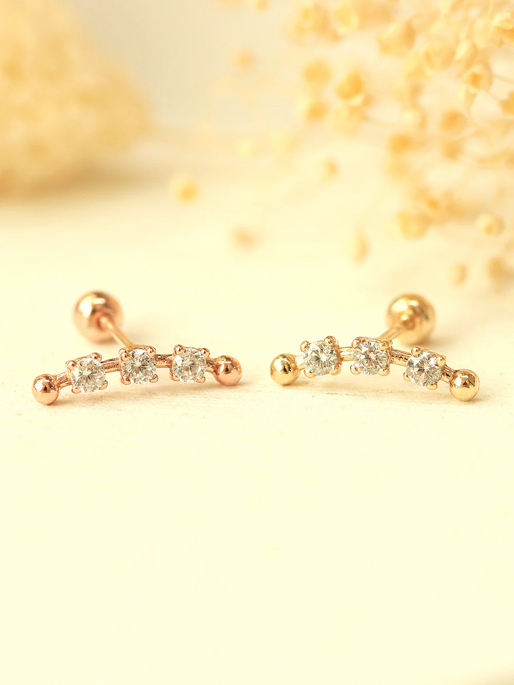 14K Gold Cubic Curve Ball Cartilage Earring 20G18G16G - Image 3