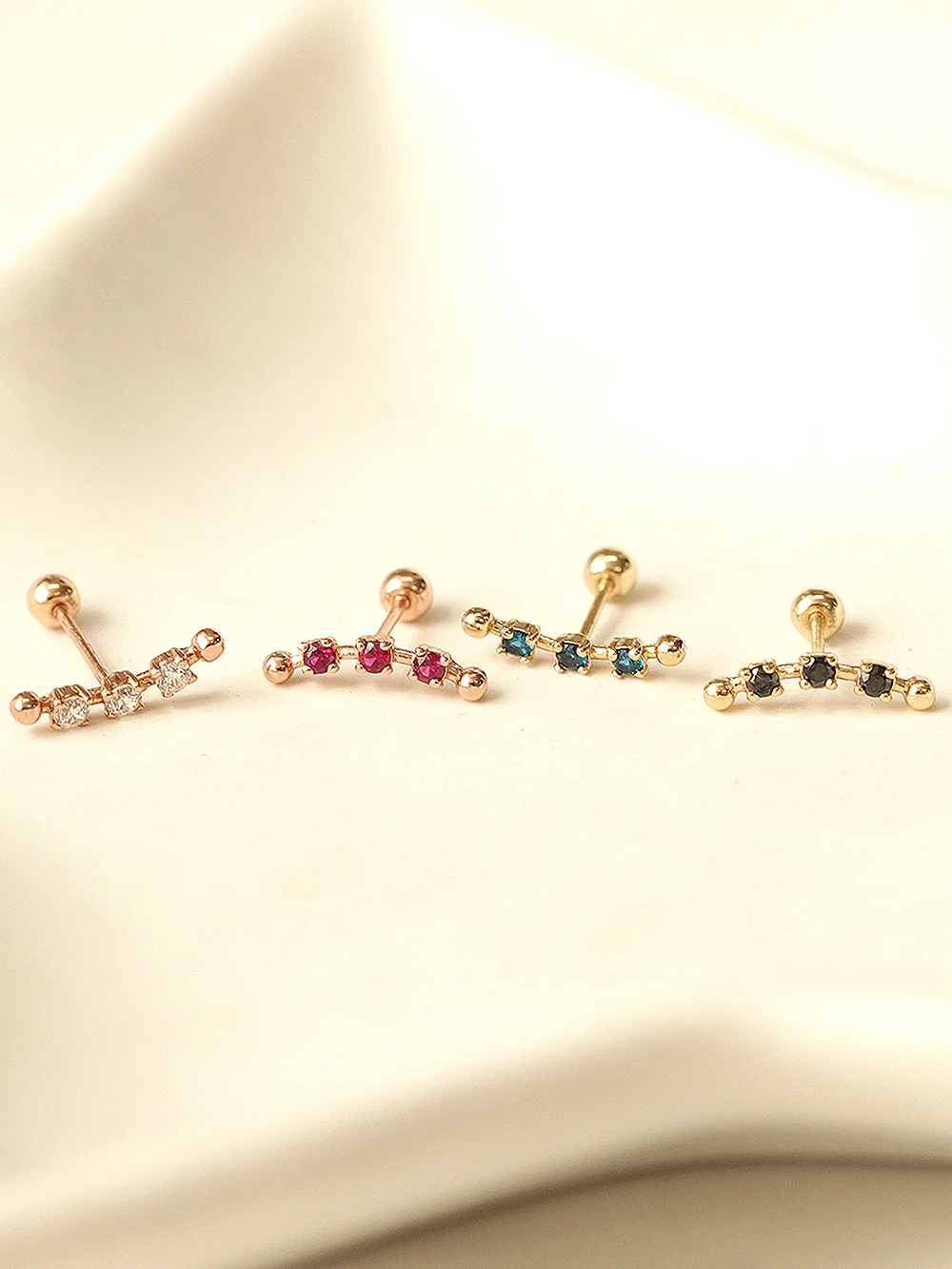 14K Gold Cubic Curve Ball Cartilage Earring 20G18G16G - Image 8