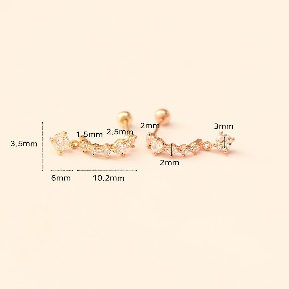 14K Gold Cubic Curve Drop Piercing Earring 20G18G16G - Image 10