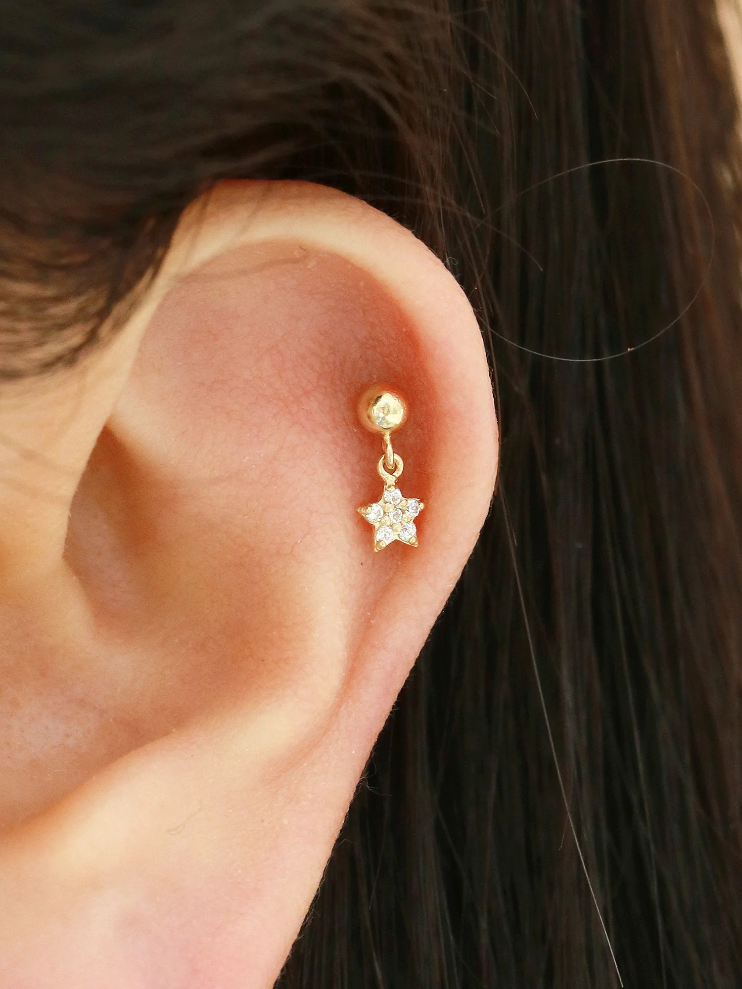 14K Gold Cubic Drop Cartilage Earring 20G