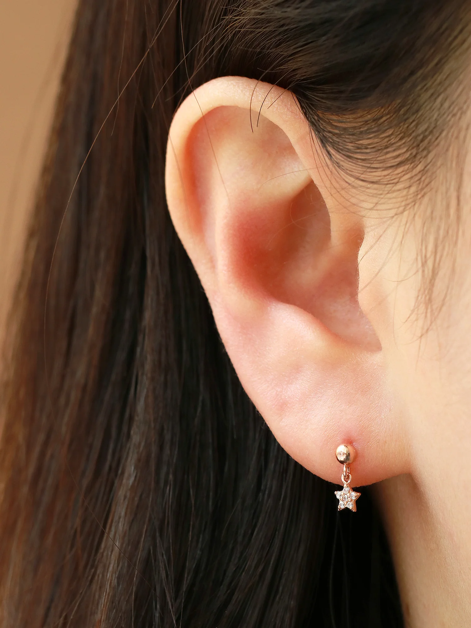 14K Gold Cubic Drop Cartilage Earring 20G - Image 2