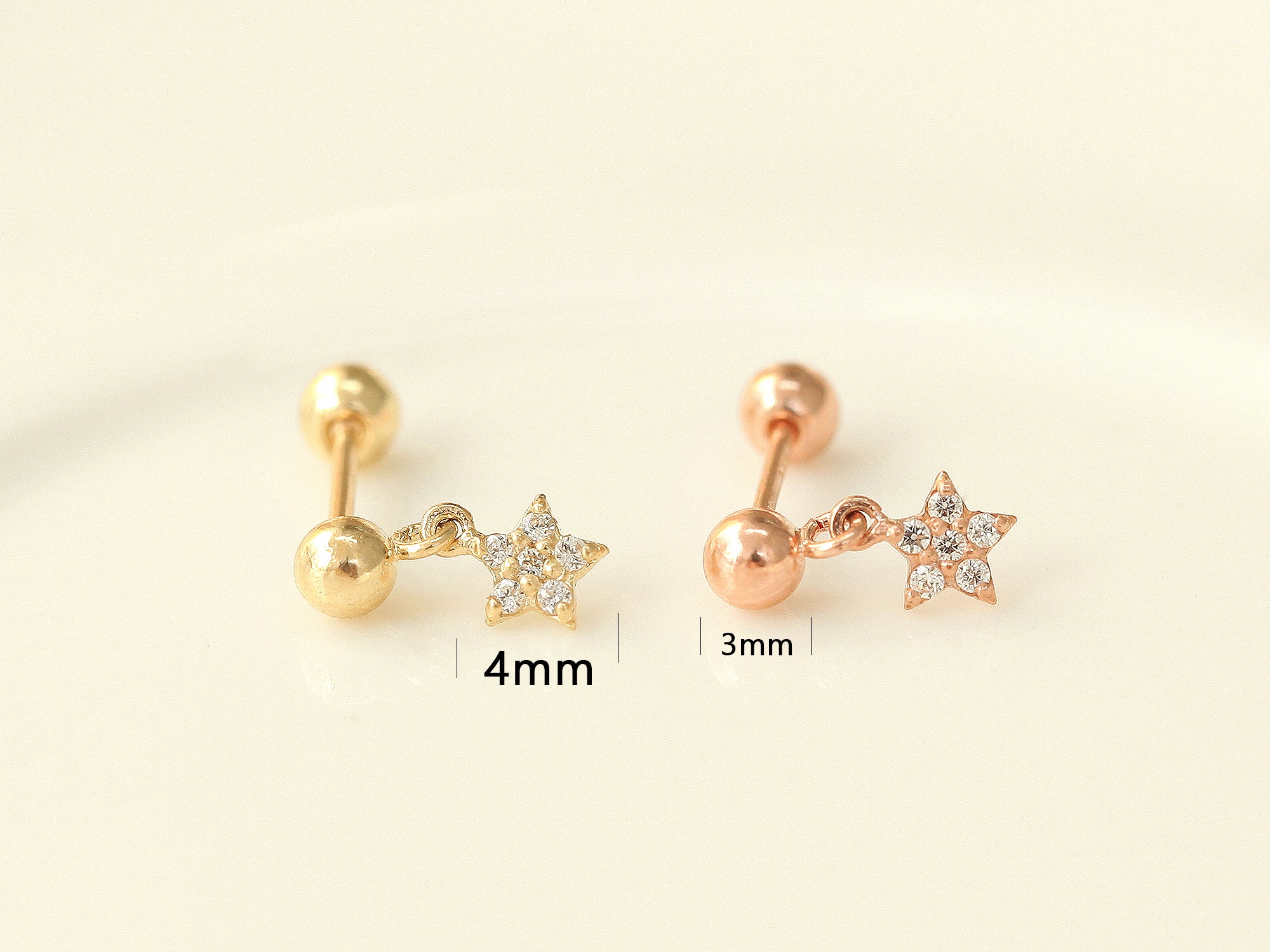 14K Gold Cubic Drop Cartilage Earring 20G - Image 6