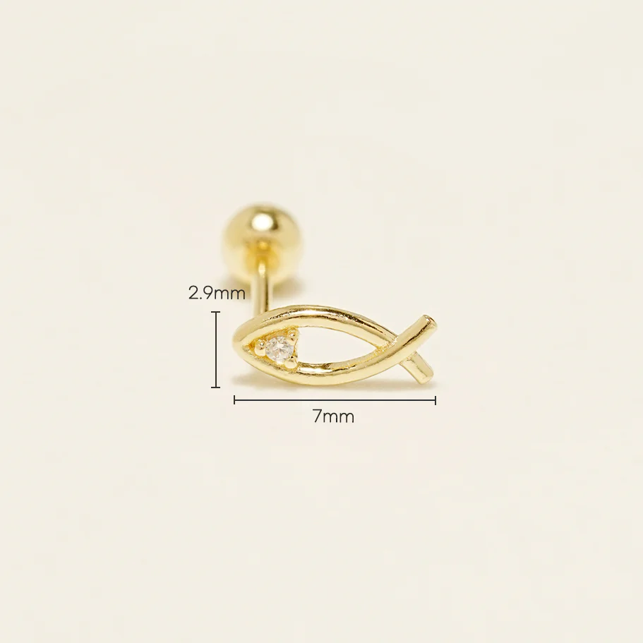 14K Gold Cubic Fish Cartilage Earring 20G - Image 6