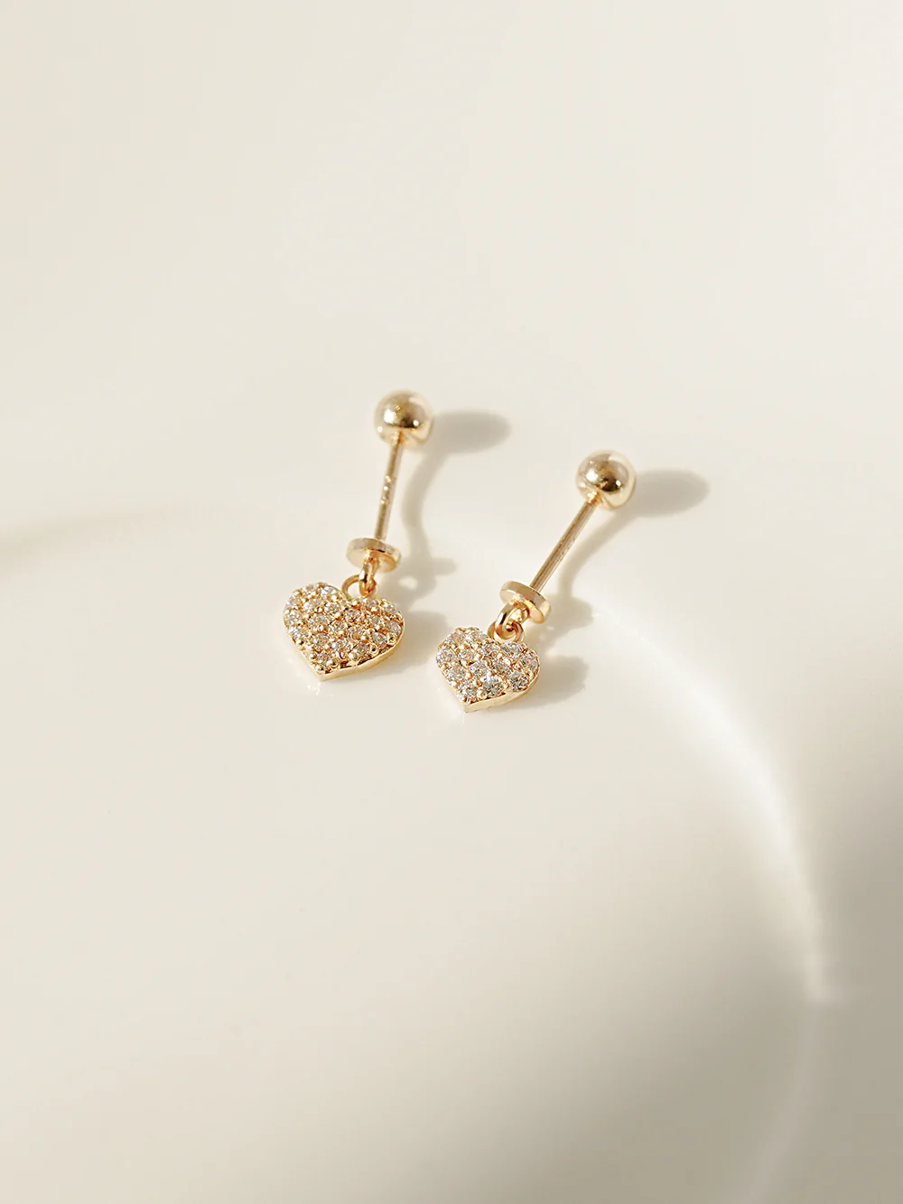 14K Gold Cubic Heart Drop Cartilage Earring 20G - Image 3