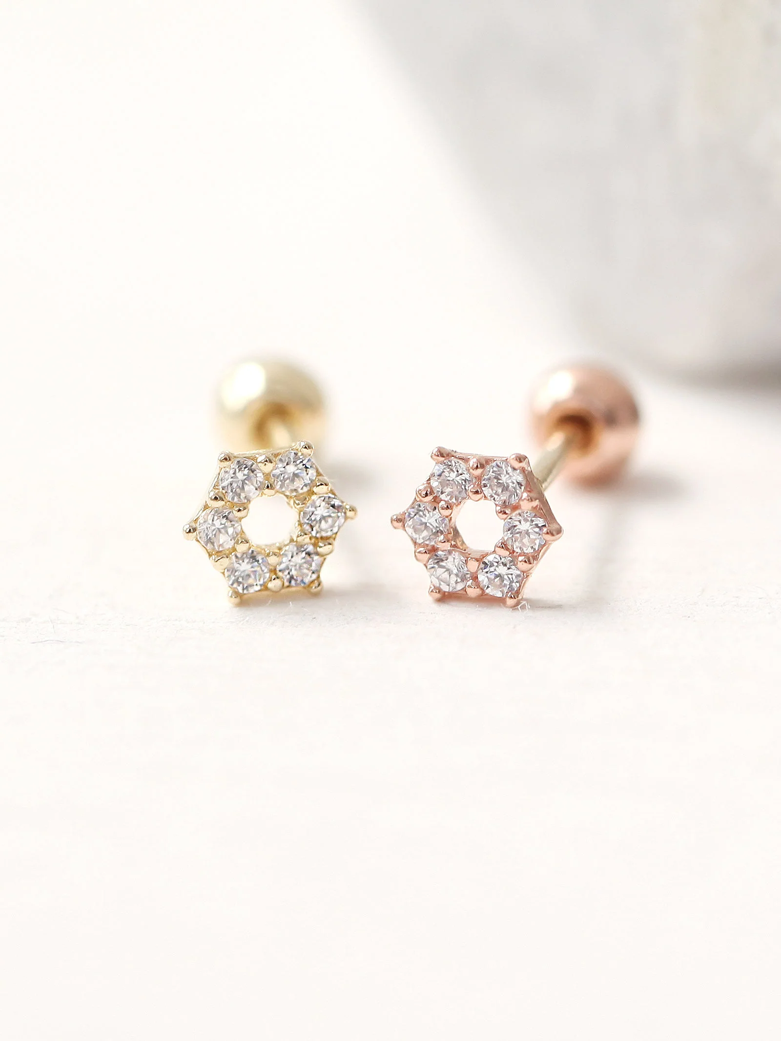 14K gold Cubic Hexagon cartilage earring 20g