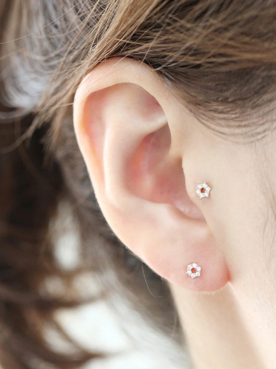 14K gold Cubic Hexagon cartilage earring 20g - Image 6