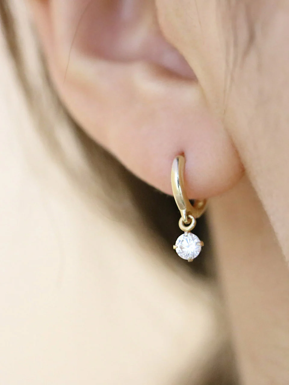 14K Gold Cubic Hoop Earring - Image 4