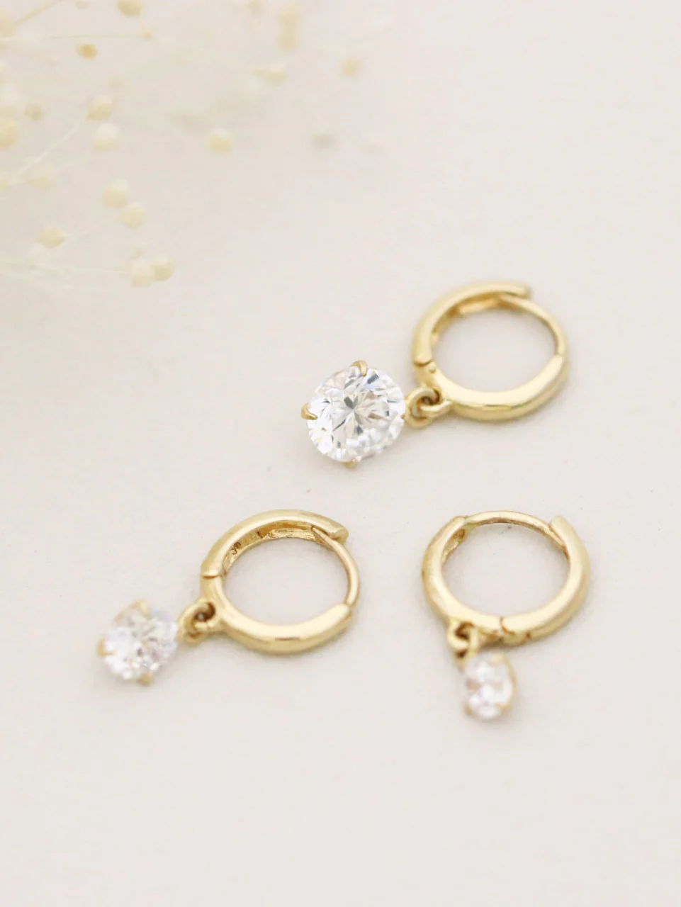14K Gold Cubic Hoop Earring - Image 9