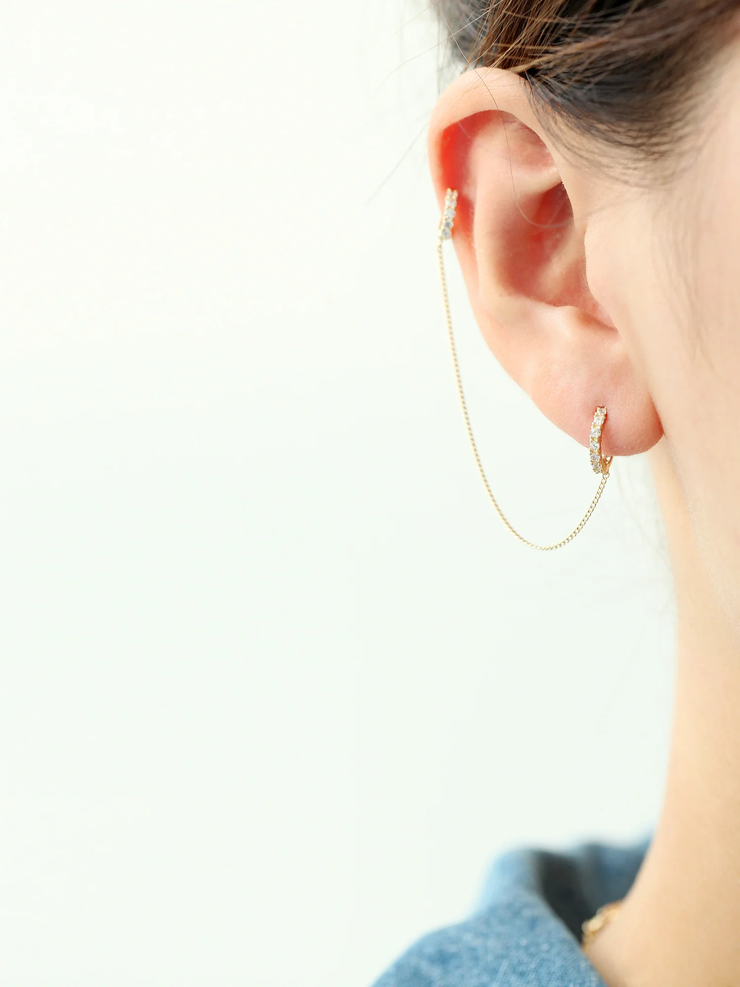 14K Gold Cubic Hoop Layered Earring - Image 4