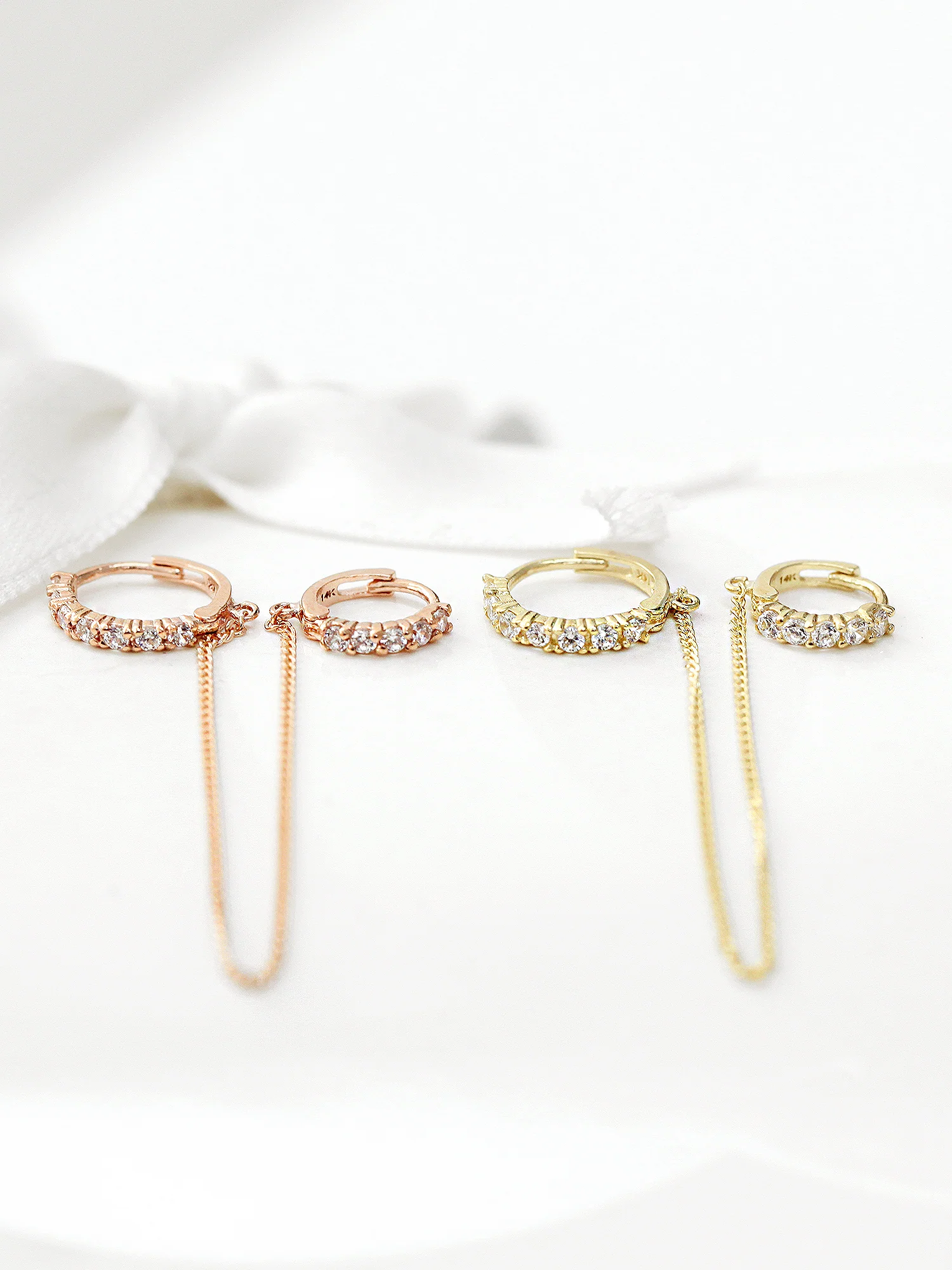 14K Gold Cubic Hoop Layered Earring - Image 6