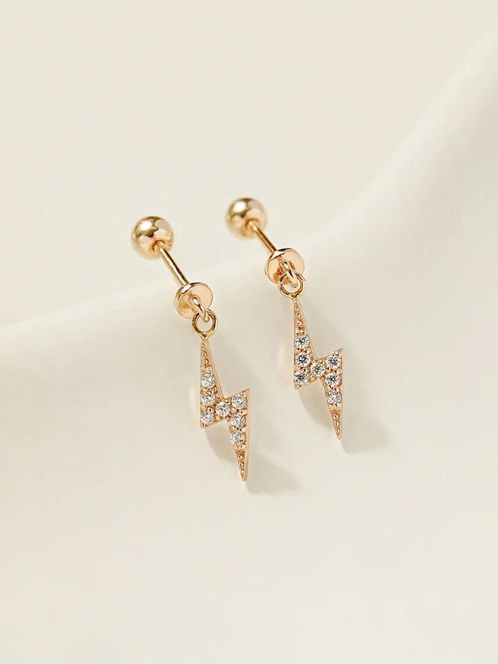 14K Gold Cubic Lightning Drop Cartilage Earring 20G