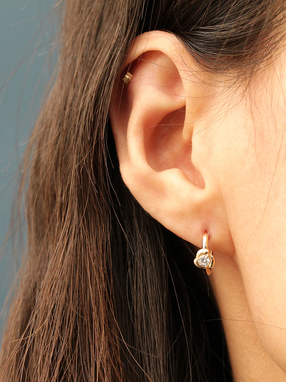 14K Gold Cubic Rose Hoop Earring - Image 3