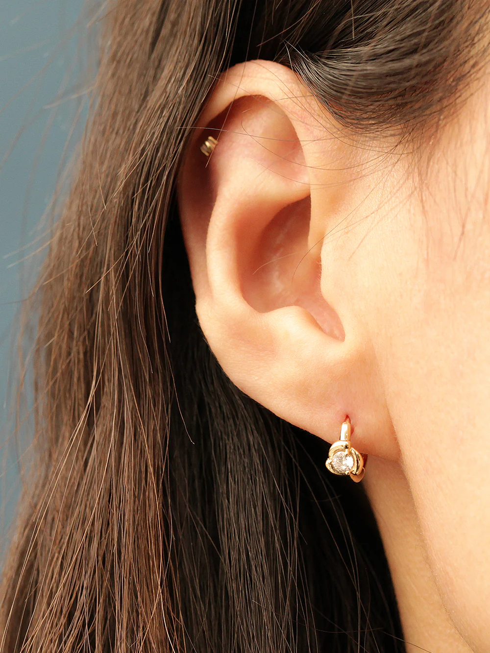 14K Gold Cubic Rose Hoop Earring - Image 4