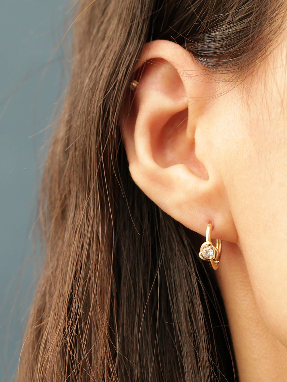 14K Gold Cubic Rose Hoop Earring - Image 5