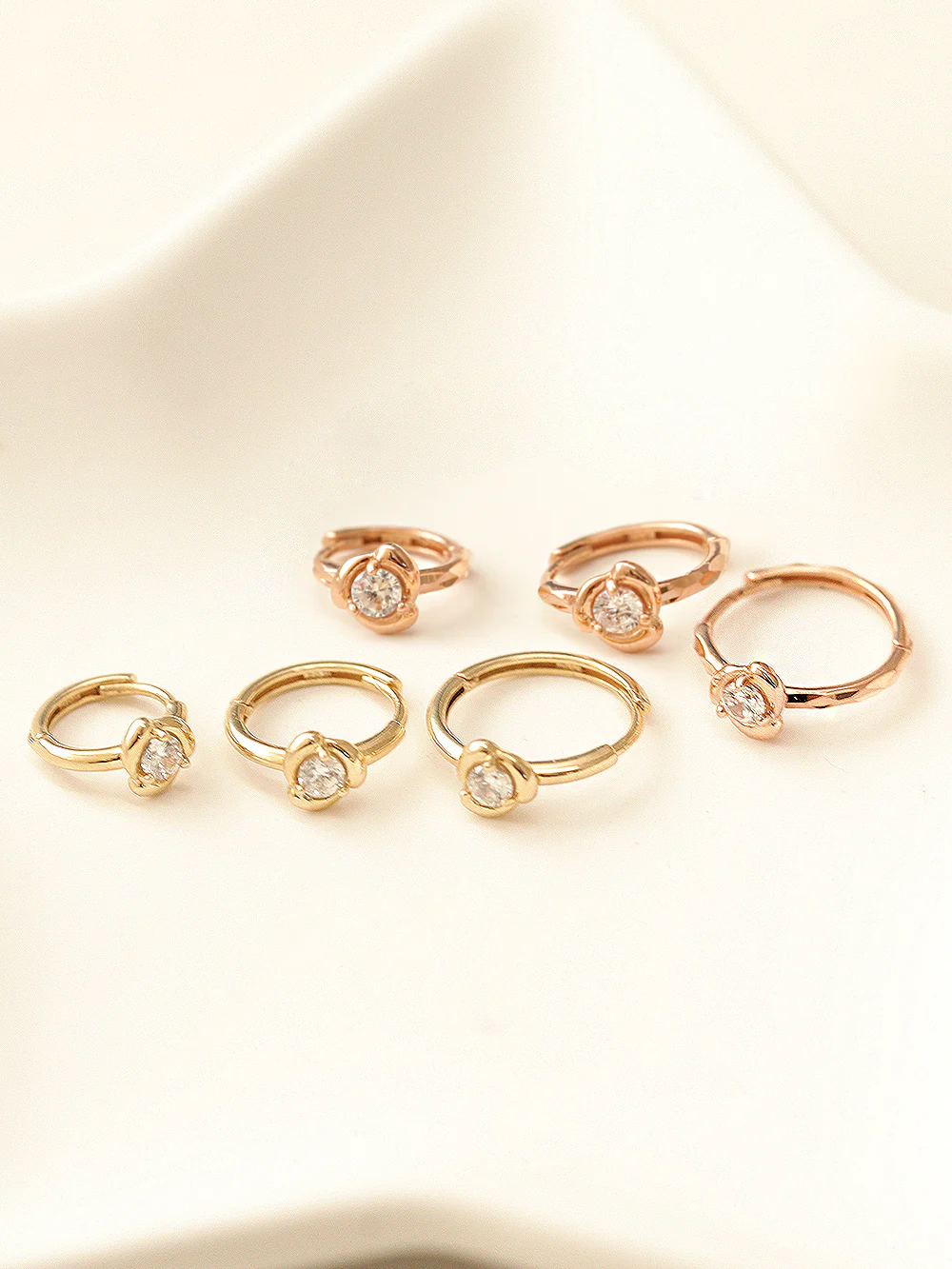 14K Gold Cubic Rose Hoop Earring - Image 7