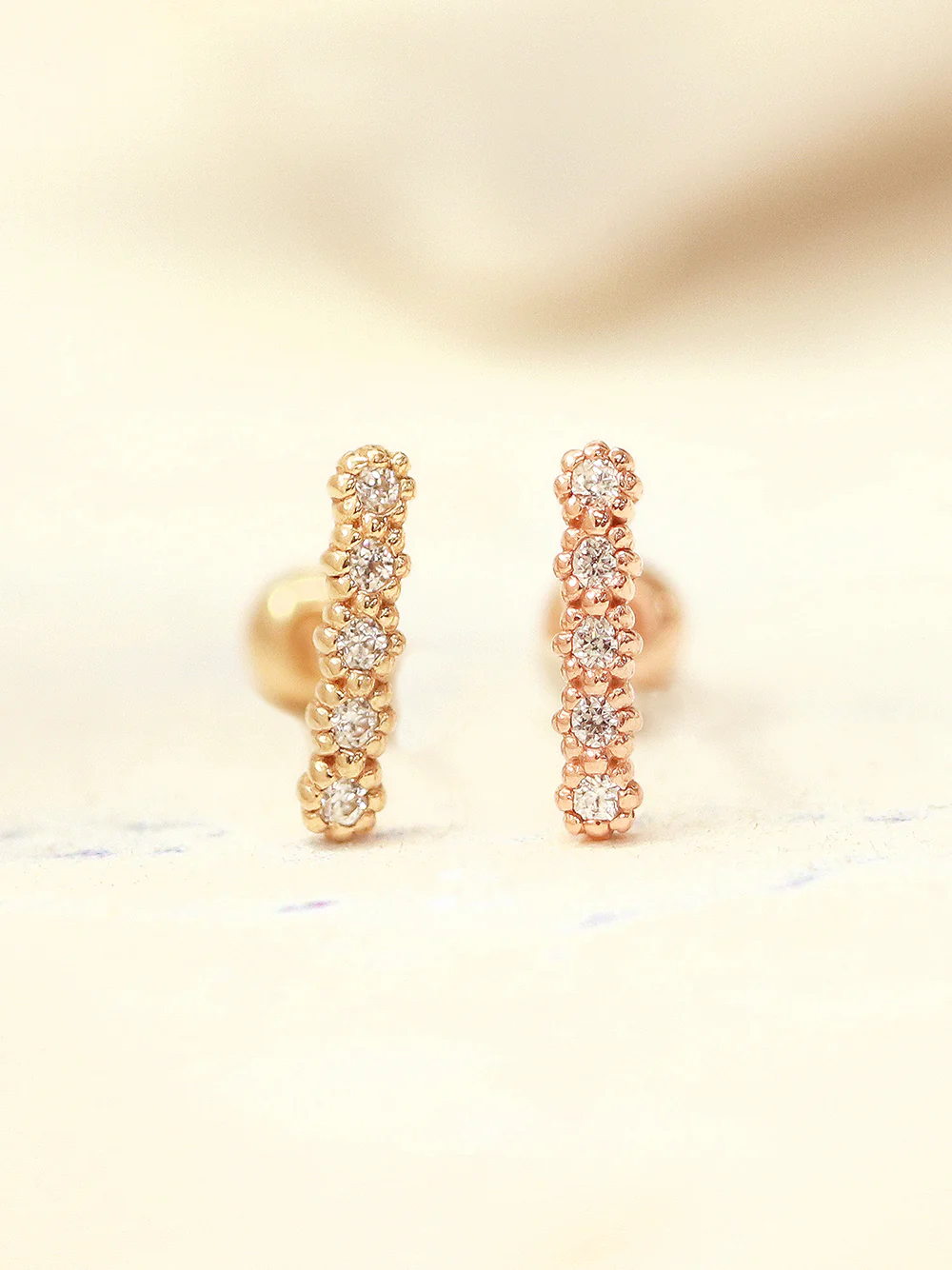 14K Gold Bubble Cubic Stick Bar Cartilage Earring 20G18G16G