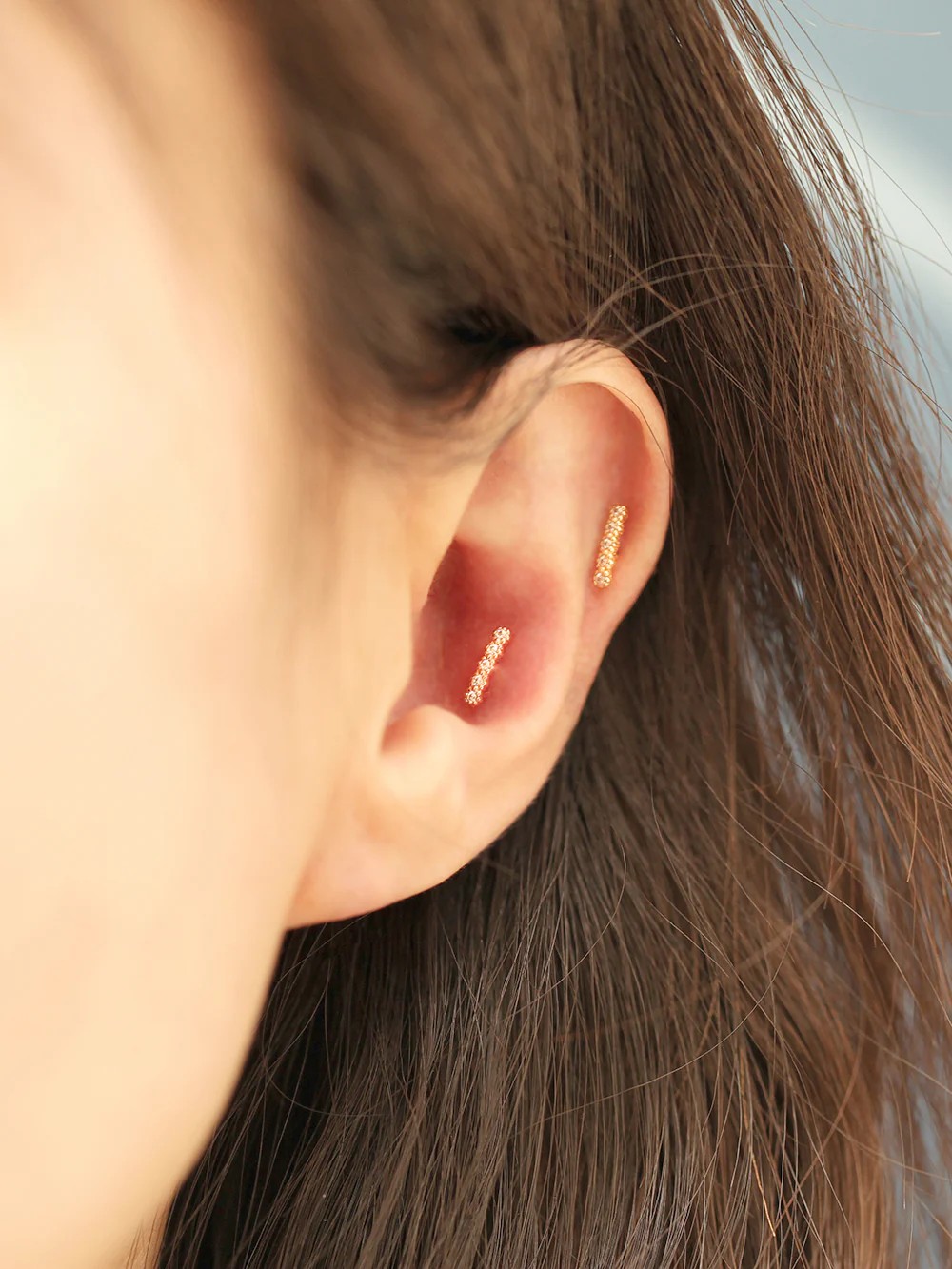 14K Gold Bubble Cubic Stick Bar Cartilage Earring 20G18G16G - Image 6