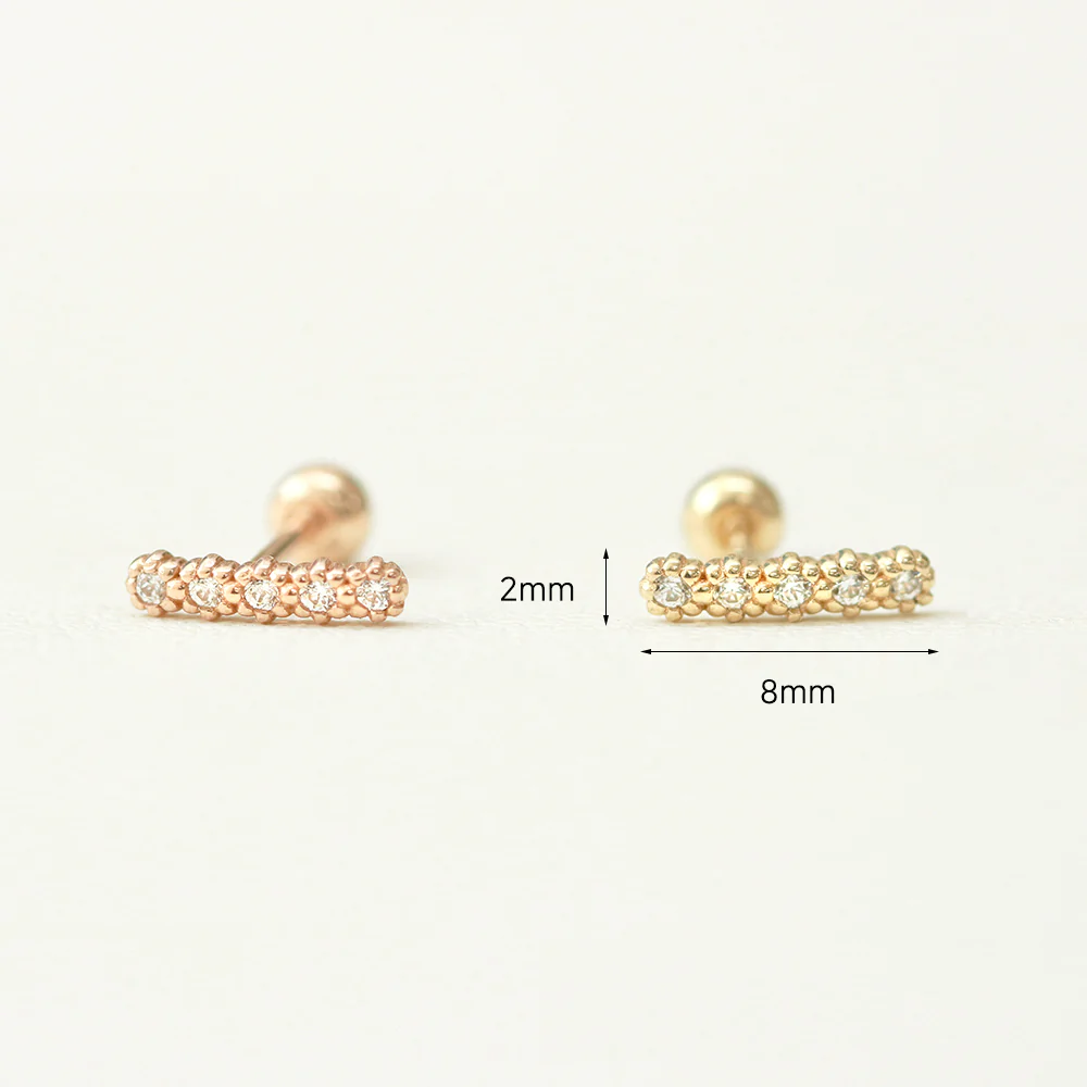 14K Gold Bubble Cubic Stick Bar Cartilage Earring 20G18G16G - Image 9