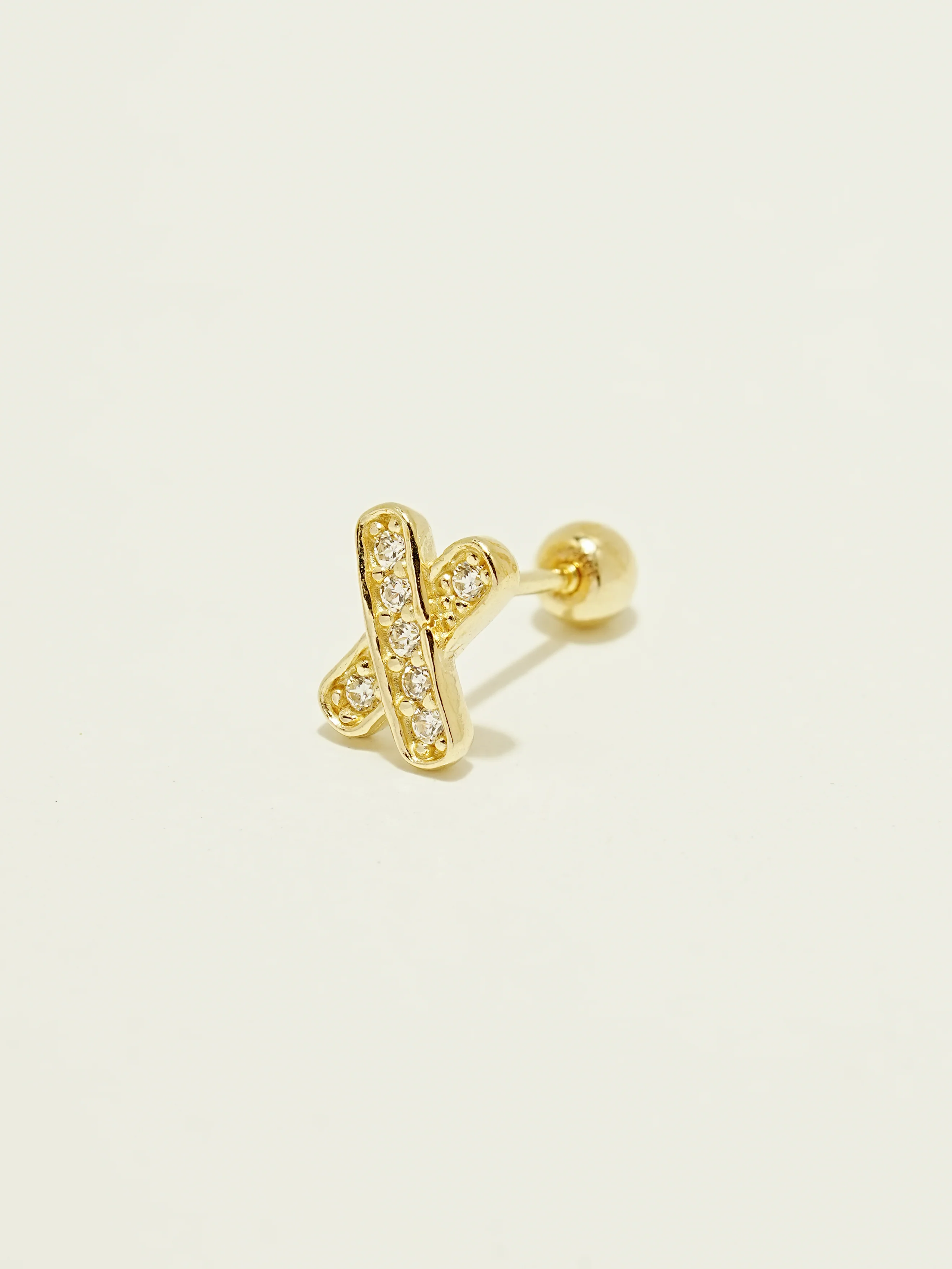 14K Gold Cubic Stick Cross Cartilage Earring 20G - Image 7