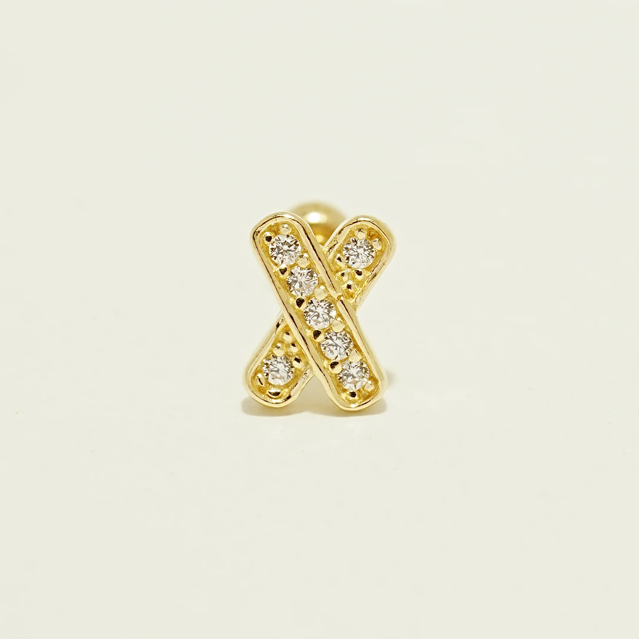 14K Gold Cubic Stick Cross Cartilage Earring 20G - Image 8