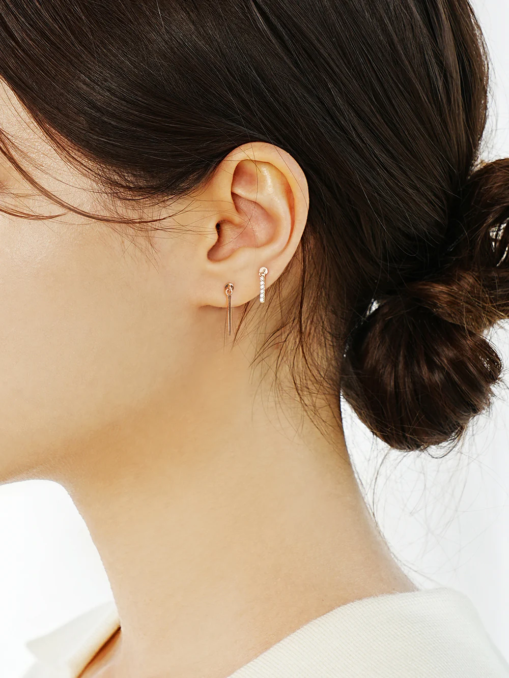 14K Gold Cubic Stick Drop Cartilage Earring 20G - Image 2