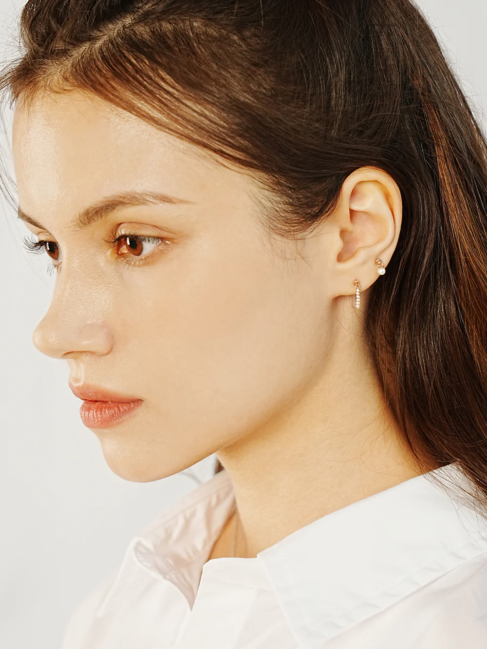 14K Gold Cubic Stick Drop Cartilage Earring 20G - Image 4