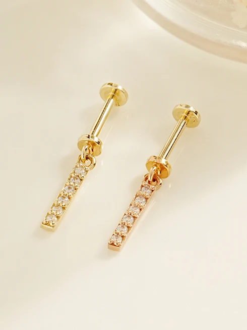 14K Gold Cubic Stick Drop Internally Threaded Labret Piercing 20G18G16G - Image 3