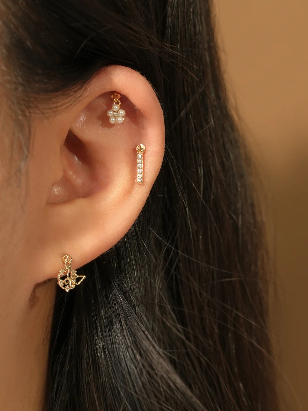 14K Gold Cubic Stick Drop Internally Threaded Labret Piercing 20G18G16G - Image 4