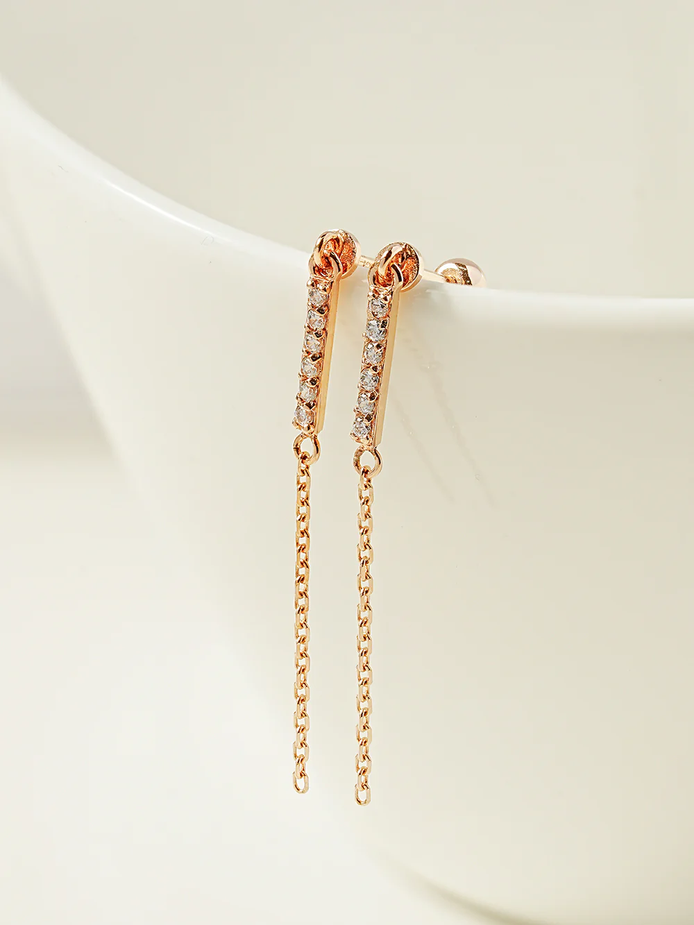 14K Gold Cubic Stick Long Chain Drop Cartilage Earring 20G - Image 3