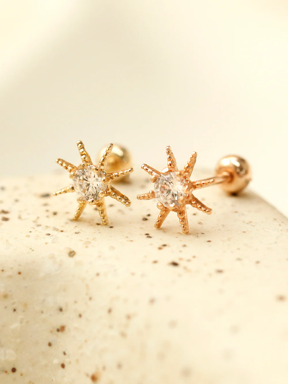 14K Gold Cubic Sunflower Cartilage Earring 20G18G16G - Image 4