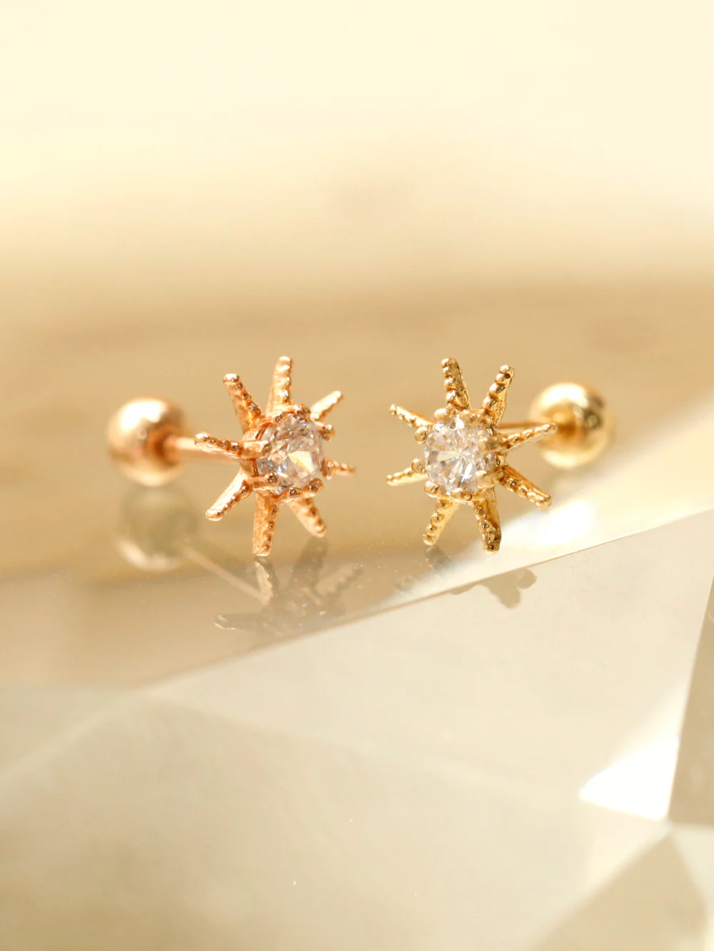 14K Gold Cubic Sunflower Cartilage Earring 20G18G16G - Image 5