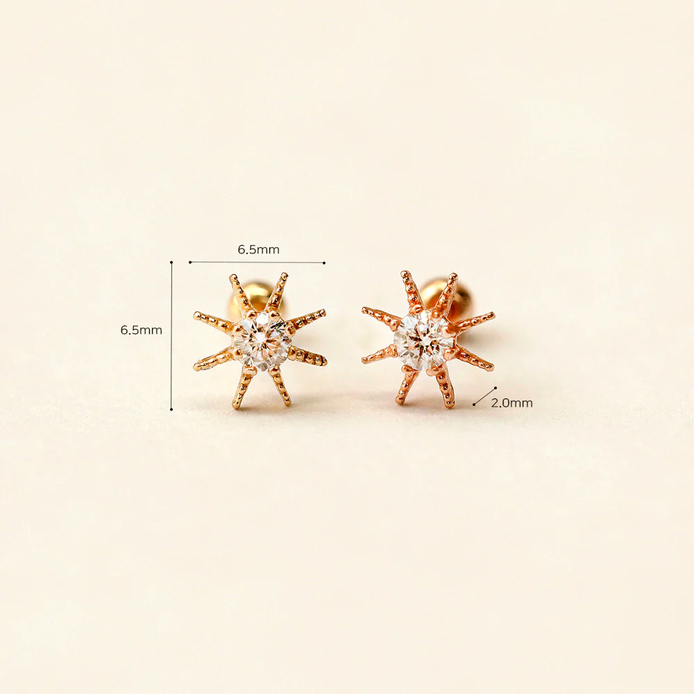 14K Gold Cubic Sunflower Cartilage Earring 20G18G16G - Image 9
