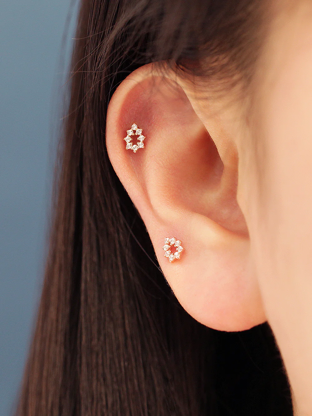 14K Gold Cubic Tear Drop Cartilage Earring 20G18G16G - Image 2