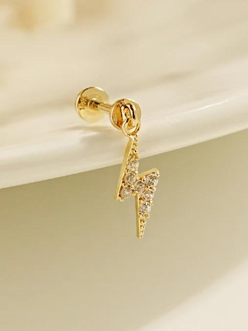 14K Gold Cubic Thunder Drop Internally Threaded Labret Piercing 20G18G16G - Image 5