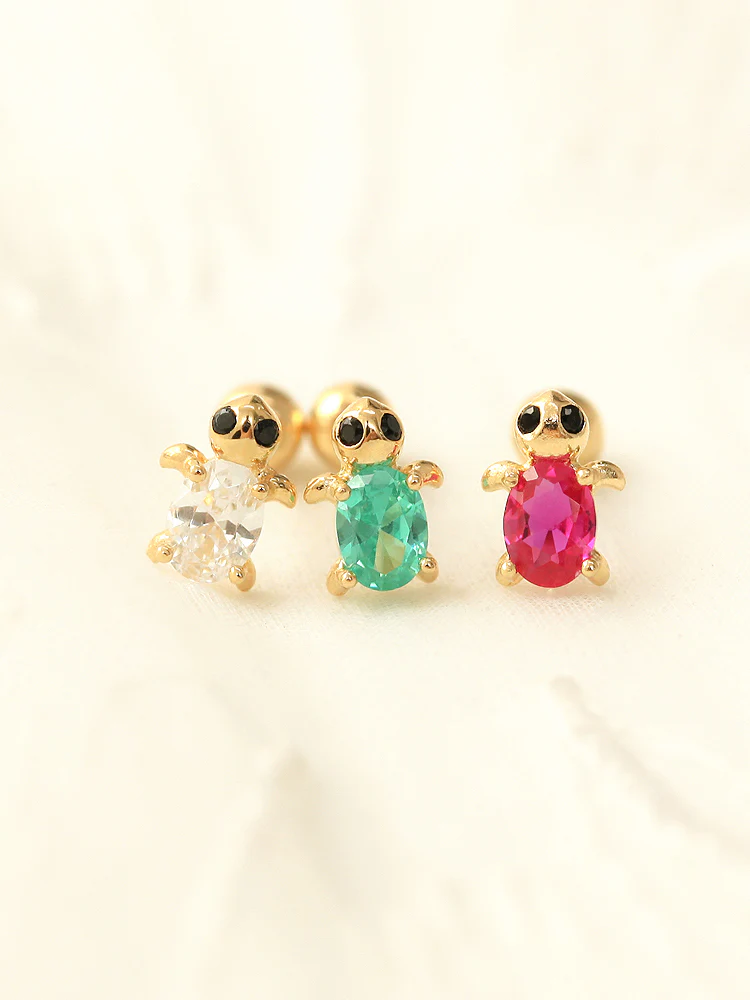 14K Gold Cubic Turtle Cartilage Earring 20G - Image 2