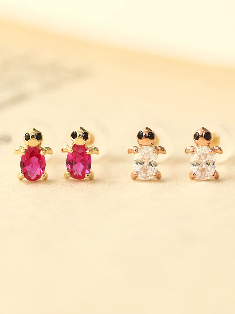 14K Gold Cubic Turtle Cartilage Earring 20G - Image 4