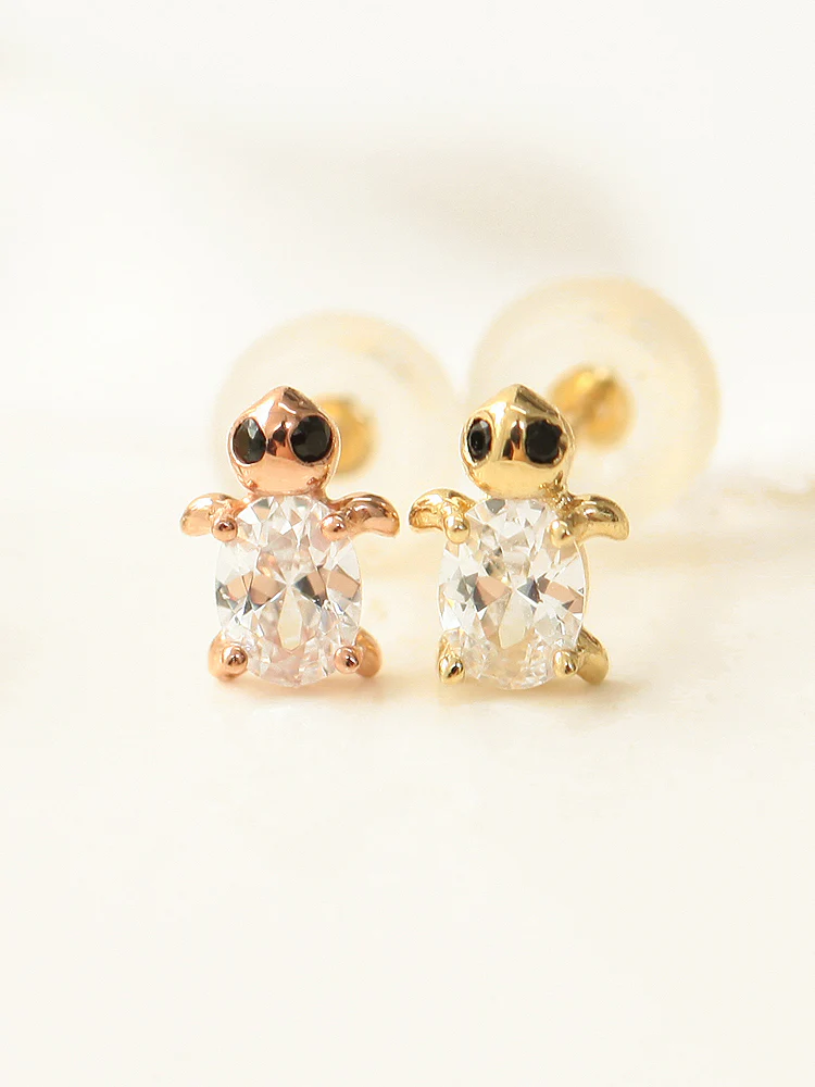 14K Gold Cubic Turtle Cartilage Earring 20G - Image 5