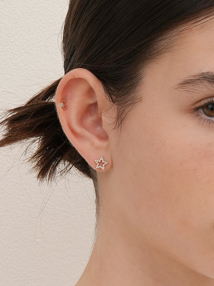 14K Gold Cubic Twinkle Star Cartilage Earring 18G16G - Image 2