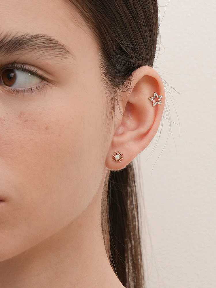 14K Gold Cubic Twinkle Star Cartilage Earring 18G16G - Image 4