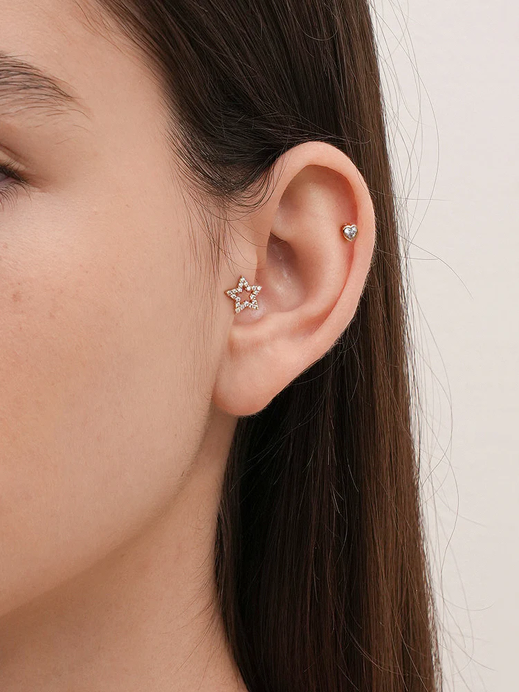 14K Gold Cubic Twinkle Star Cartilage Earring 18G16G - Image 6