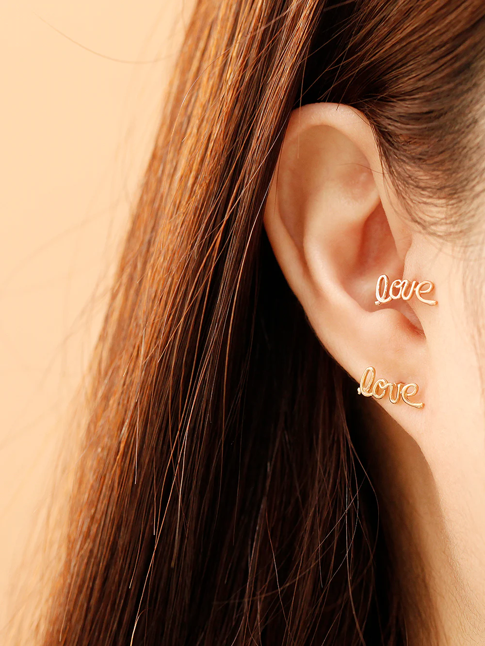 14K Gold Cursive Love Stud Earring - Image 2