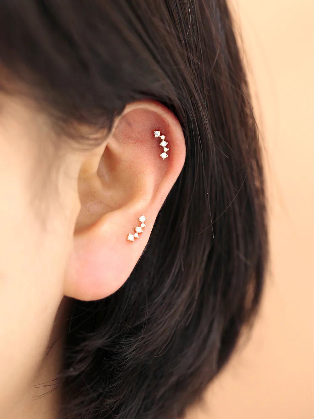 14K Gold Curve Cubic Cartilage Earring 20G - Image 2