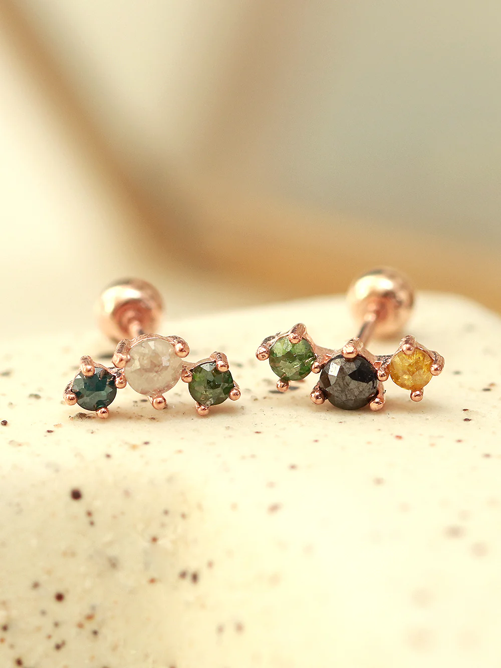 14K Gold Curve Rough Diamond Cartilage Earring 20G - Image 5