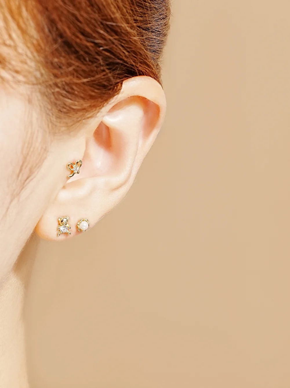 14K Gold Cutie Bear Cartilage Earring 20G - Image 2