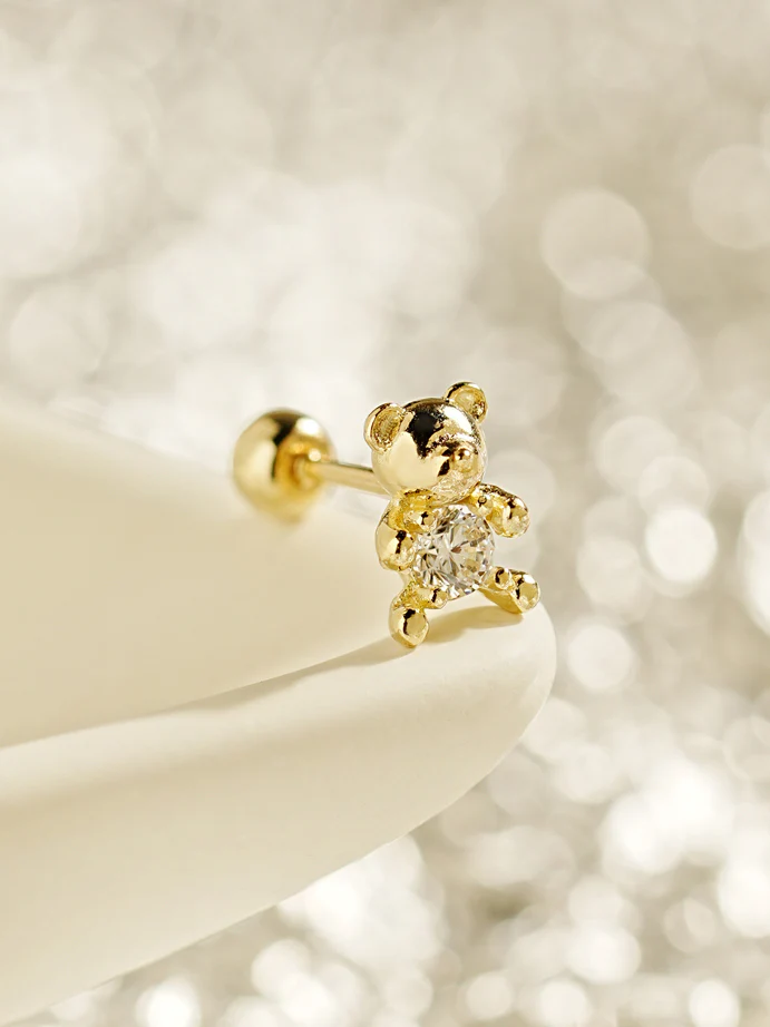 14K Gold Cutie Bear Cartilage Earring 20G - Image 3