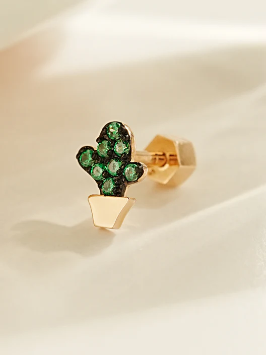 14K Gold Cutie Cactus Cartilage Earring 18G - Image 3