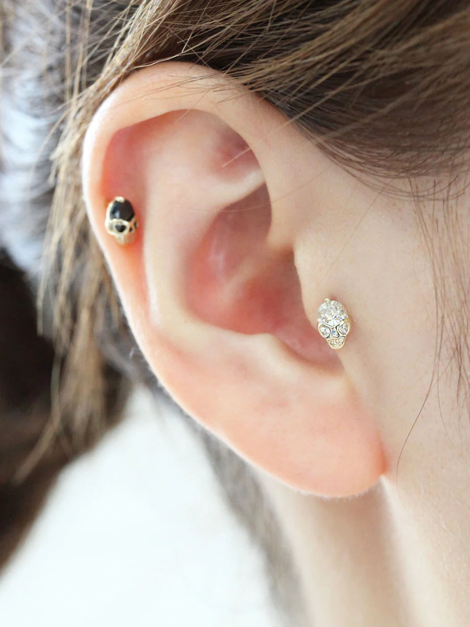 14K gold Cutie Skull cartilage earring 18g16g - Image 8